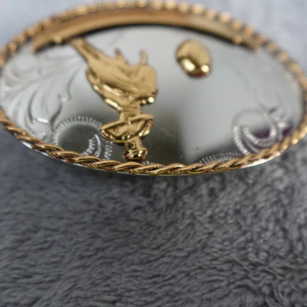 German Silver Belt Buckle Barrel Racer Single Banner‎ Filigree Scroll 3.5in